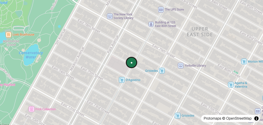 Static map showing the location of Angelina Bakery – Upper East Side