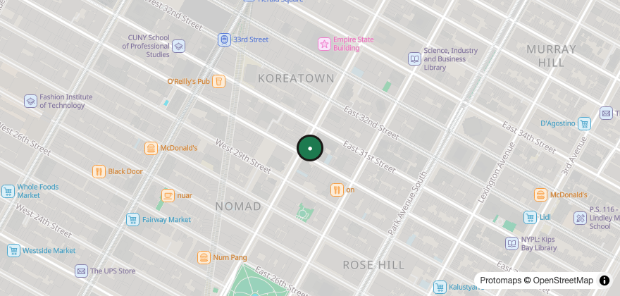 Static map showing the location of Just Salad – Midtown South (5th Ave)