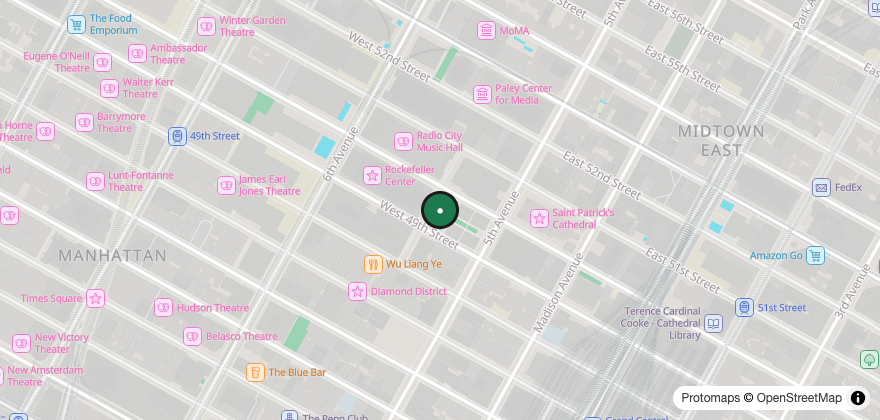 Static map showing the location of Ladurée Rockefeller
