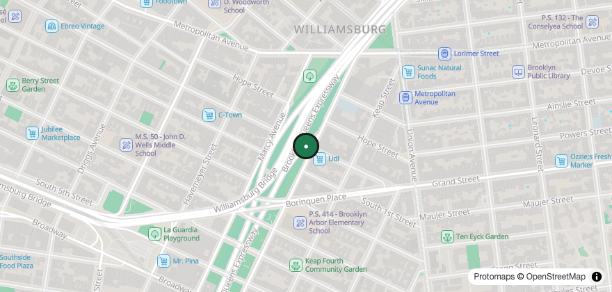 Static map showing the location of Milk Bar – Williamsburg