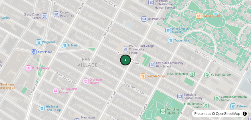 Static map showing the location of Veniero’s Pasticceria